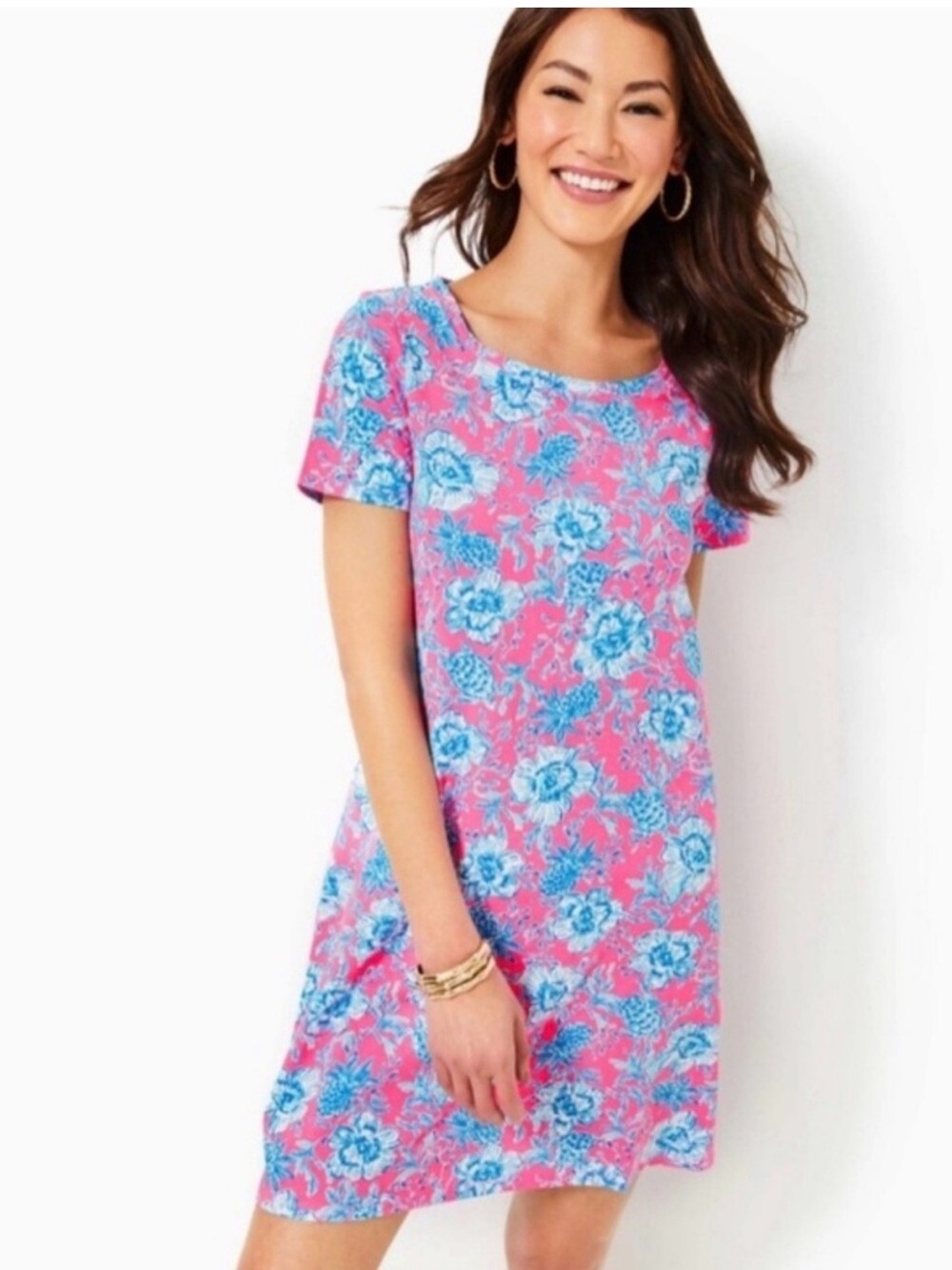 Lilly Pulitzer Roxie Pink Wave N Sea Short Sleeve Swing Dress size Medium